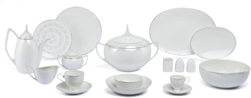 8014 طقم عشاء فتحي محمود صوفيا 62 قطعة، رقم 4 (6 أطباق فطيرة + 6 أطباق جاتو + 6 أوعية شوربة)